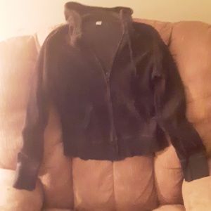 Dark brown velour zip up hoodie XS